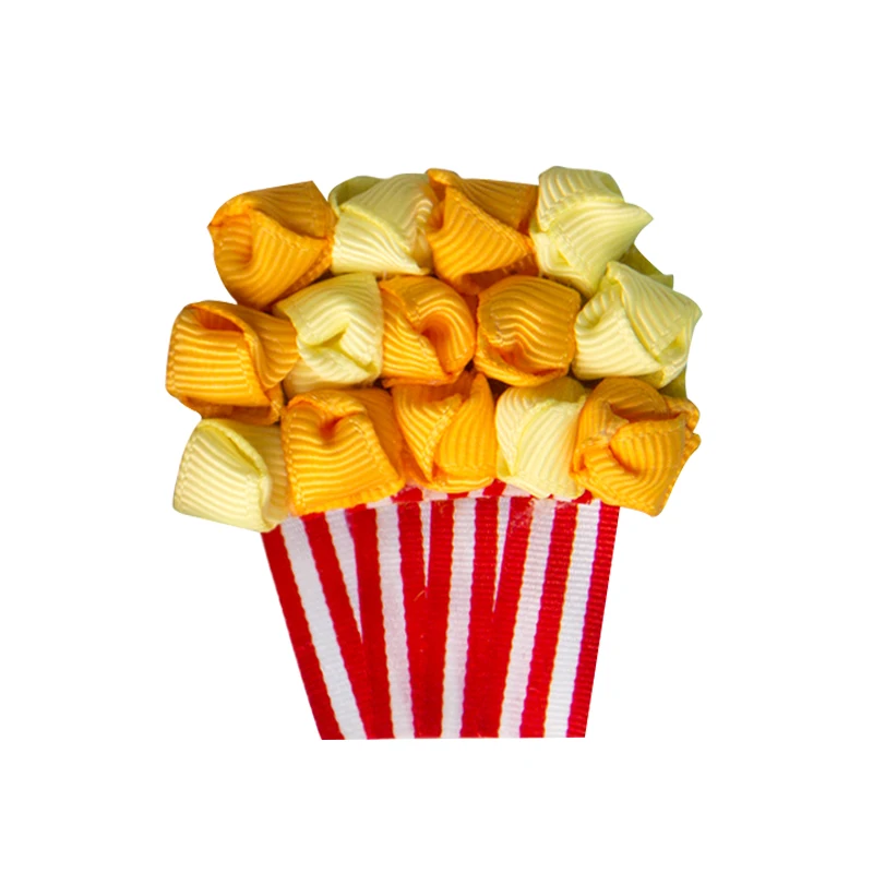 Wholesale Customizable French Fries Chicken & Rice Hair Bow Clips Grosgrain Ribbon DIY Fashion for Kids Toddler Girl Hairbow