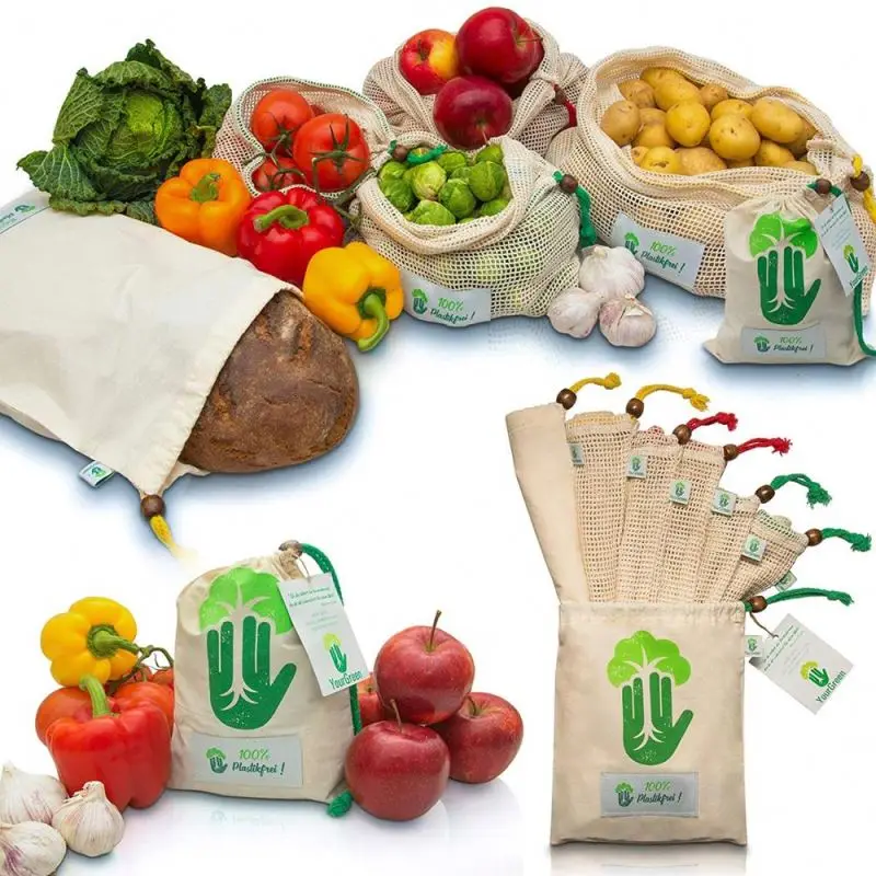 
Reusable Produce Bags Zero Waste Eat More Plants Screen Printed Natural Cotton Produce Bag - Eco Friendly - Produce - Groc 