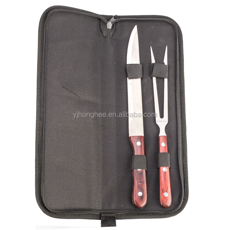 2 pieces Stainless steel wooden handle kitchen cooking knife chef knife & fork set in gift box
