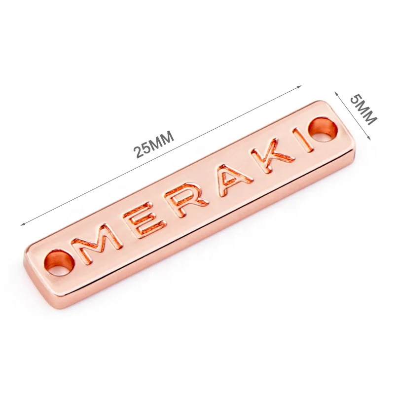 
Custom Metal Clothing Labels, Rose Gold Garment Logo Metal Clothing Tags, Sewing Metal Brand Logo Label with Holes for Swimwear 