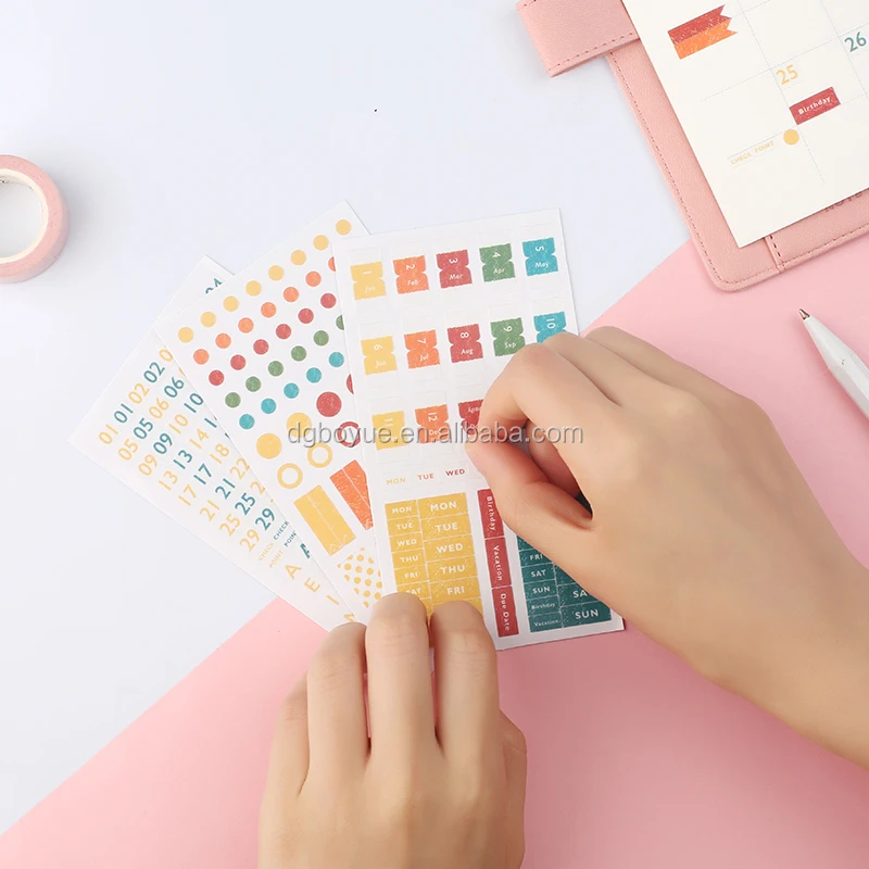 Custom self adhesive planner sticker sheets, woodfree paper kiss cut sticker sheet to write