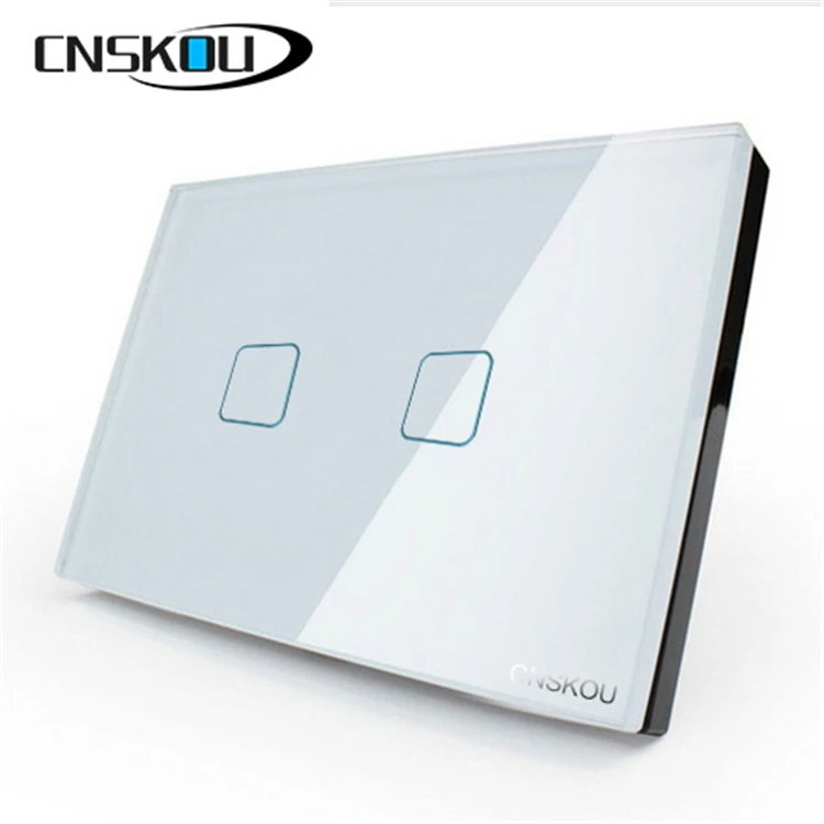 Cnskou Useful US smart switch 2gang 1way glass panel energy saving home automation light switch with SCR and 200w/gang