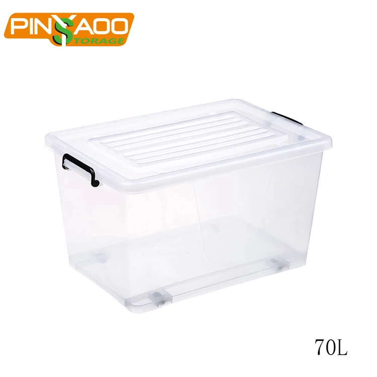 70L Clear Transparent Large Plastic Clothes Storage Containers Tote Bin Box with Lid