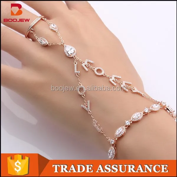 Exquisite handmade jewelry wholesale China rose gold plated 925 sterling silver bracelet with ring attached