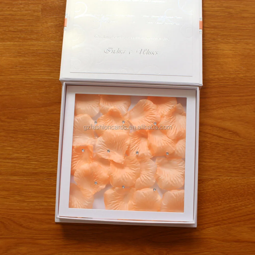 2024 Newest Design Orange Plastic Flowers White Paper Invitations DIY Craft Luxury Wedding Hardcover Invitation Box