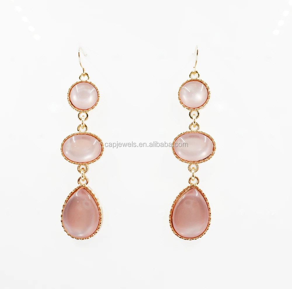 
Fashionable jewelry pink cat eye stones drop earring for women 