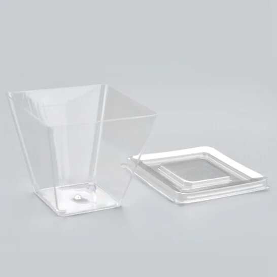 1000pcs/carton Disposable pudding trapezoid 8oz dessert cup shaped with lids plastic dessert cups
