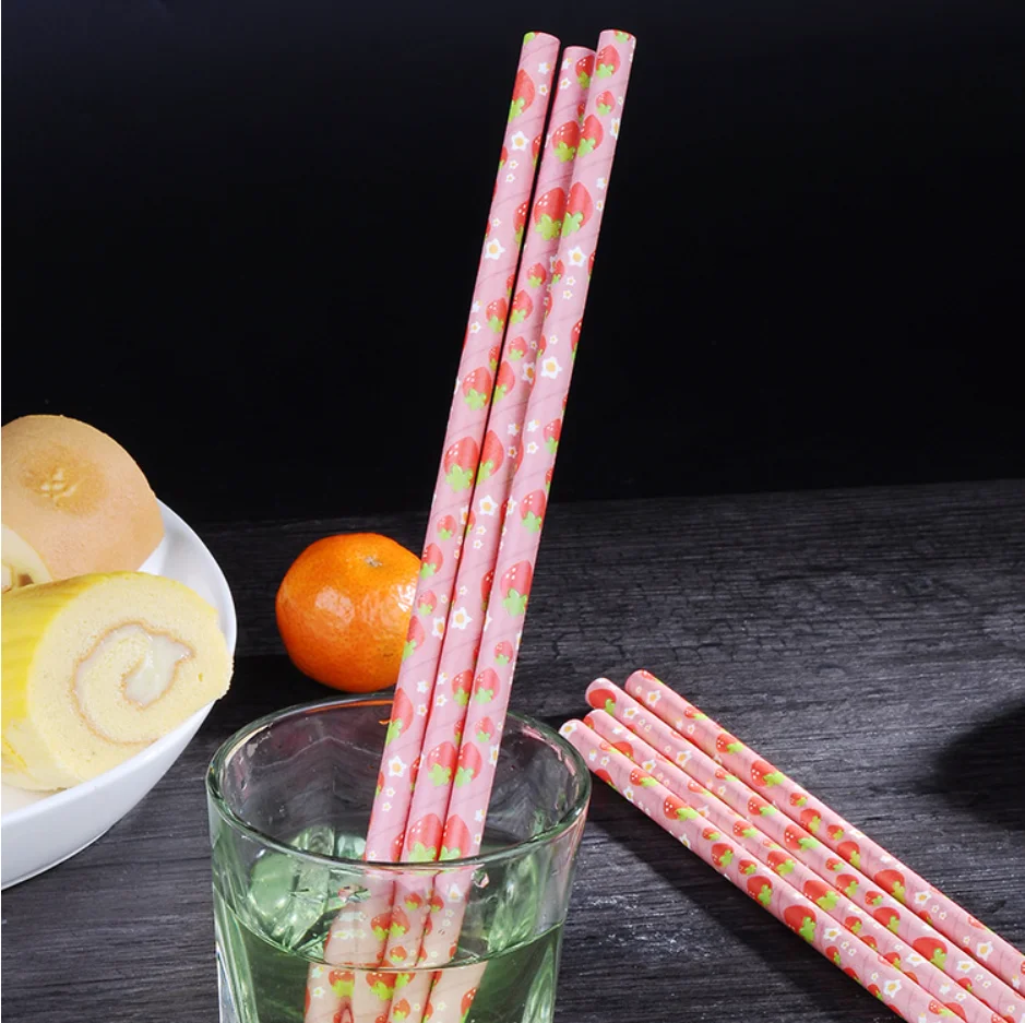 
Eco Friendly Kids Party Drinking Straws Strawberry Paper Art Straw For Bar Accessories 