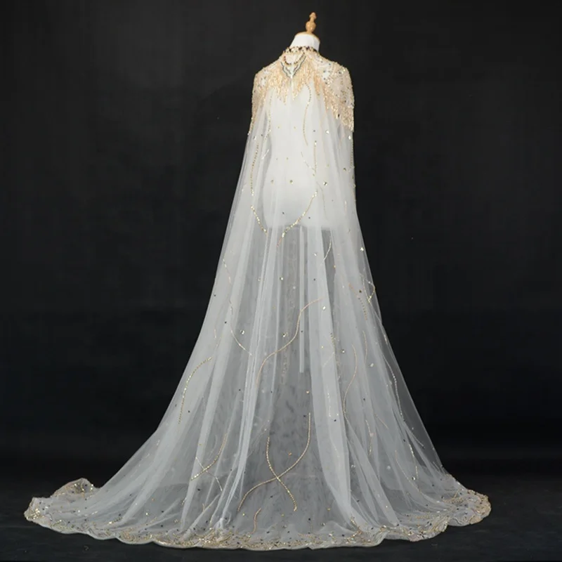 Heavy Beaded Long Evening Dresses Cape Luxury 2018 New High Quality White Cheap Guangzhou Wedding Cape Wedding Accessories