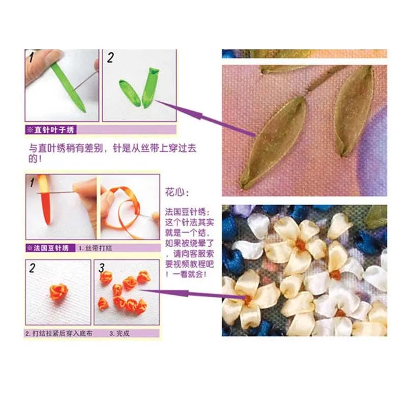 
SX21 cherry blossom cross stitch kit silk ribbon for embroidery 