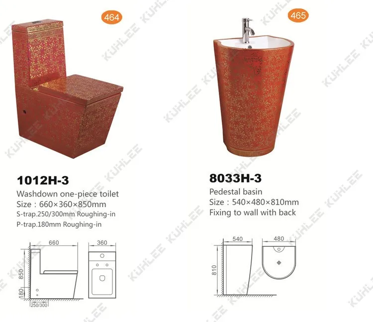 
M-9012-8033H Red color decoration mosaic gold colored toilet 