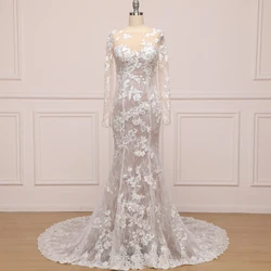 Роскошные кружевные свадебные платья-русалки цвета слоновой кости с длинным рукавом свадебные платья 2019