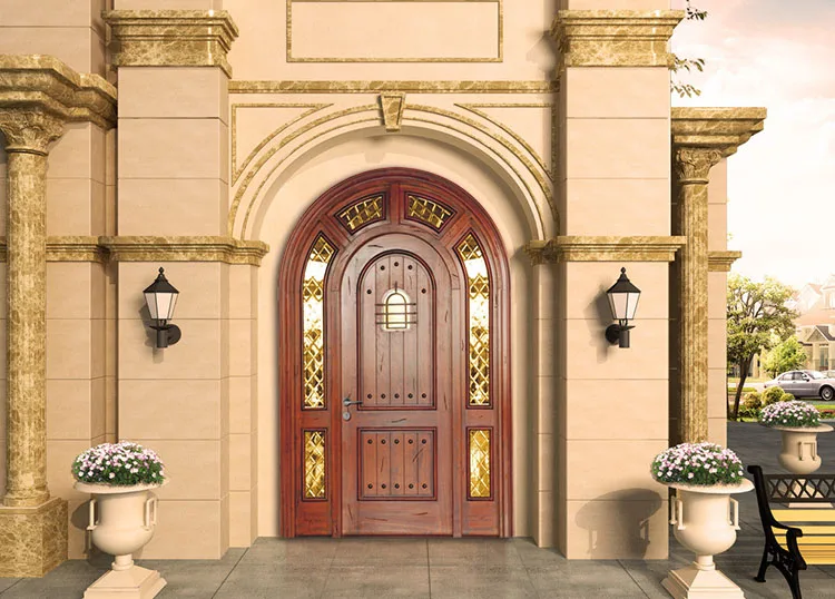 Indian apartment building main entrance door Double Safety Iron Teak Wood Main Door Designs Cast Iron Double Doors