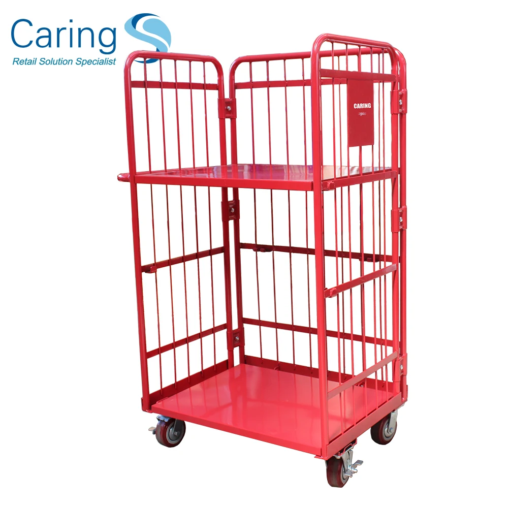 3 sided logistics roll container folding hand trolley metal pallet cage