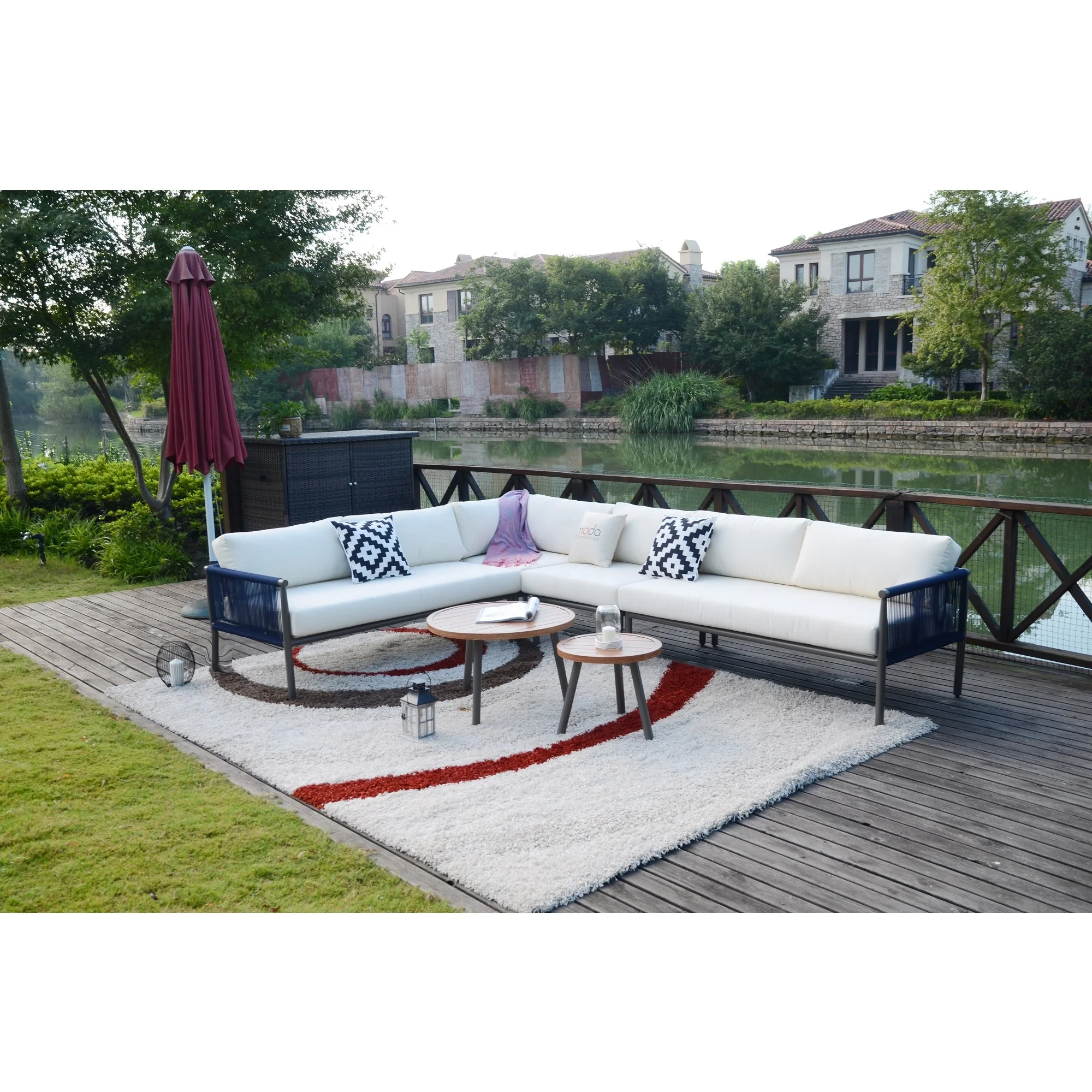 2019 Moda Casual  Outdoor Patio Rattan Garden Rope Furniture Corner Sofa Set