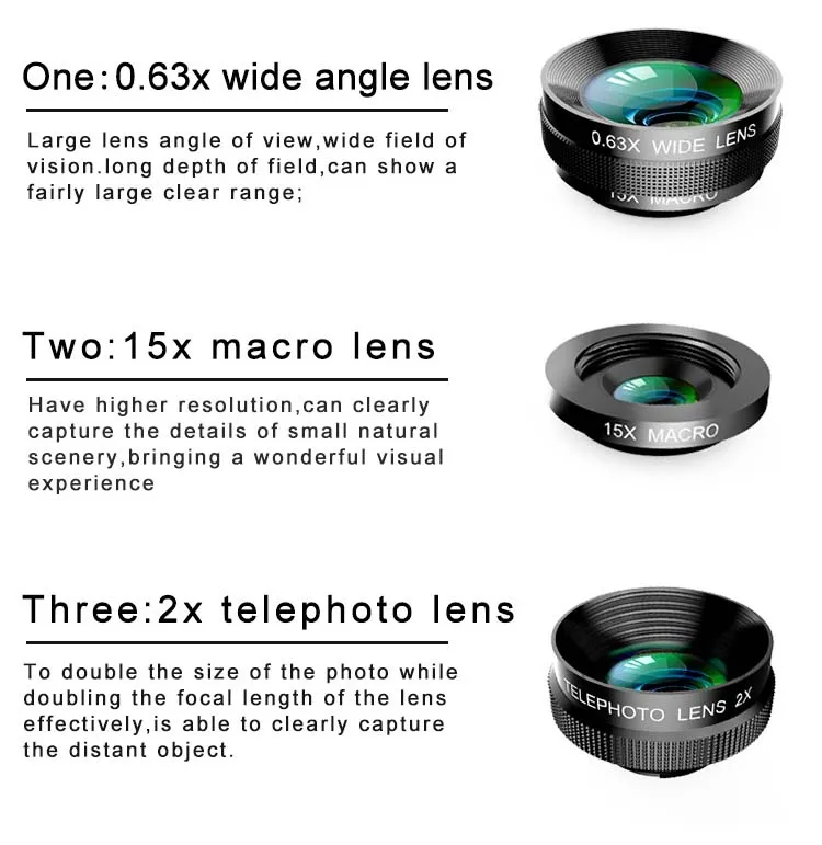 LIGINN Universal Clip-on 5 in 1 cell phone camera lens kit