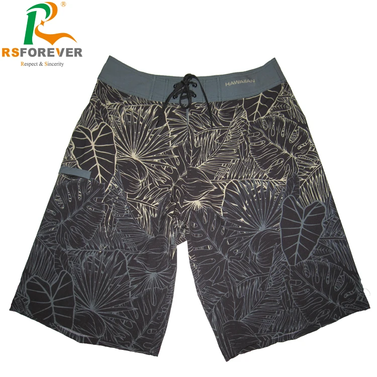 
Die Sublimation Hawaii Leaf Pattern Mens Beach Board Shorts Four Way Stretch 