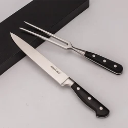 Amazon Hot Sale 2pcs BBQ Tool Kitchen Stainless Steel Carving Knife and Meat Fork Set