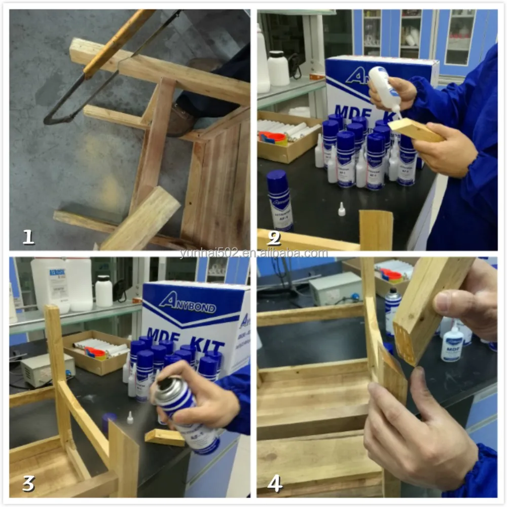 
mdf adhesive kit including 1500CPS MDF cyanoacrylate glue and activator 