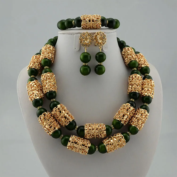 
Queency Fashion Jewelry Beads Chain Nigerian Wedding Jewelry Set 