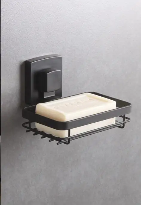 Bathroom Accessories Strong Stainless Steel Black Vacuum Suction Cup Soap Dish Holder