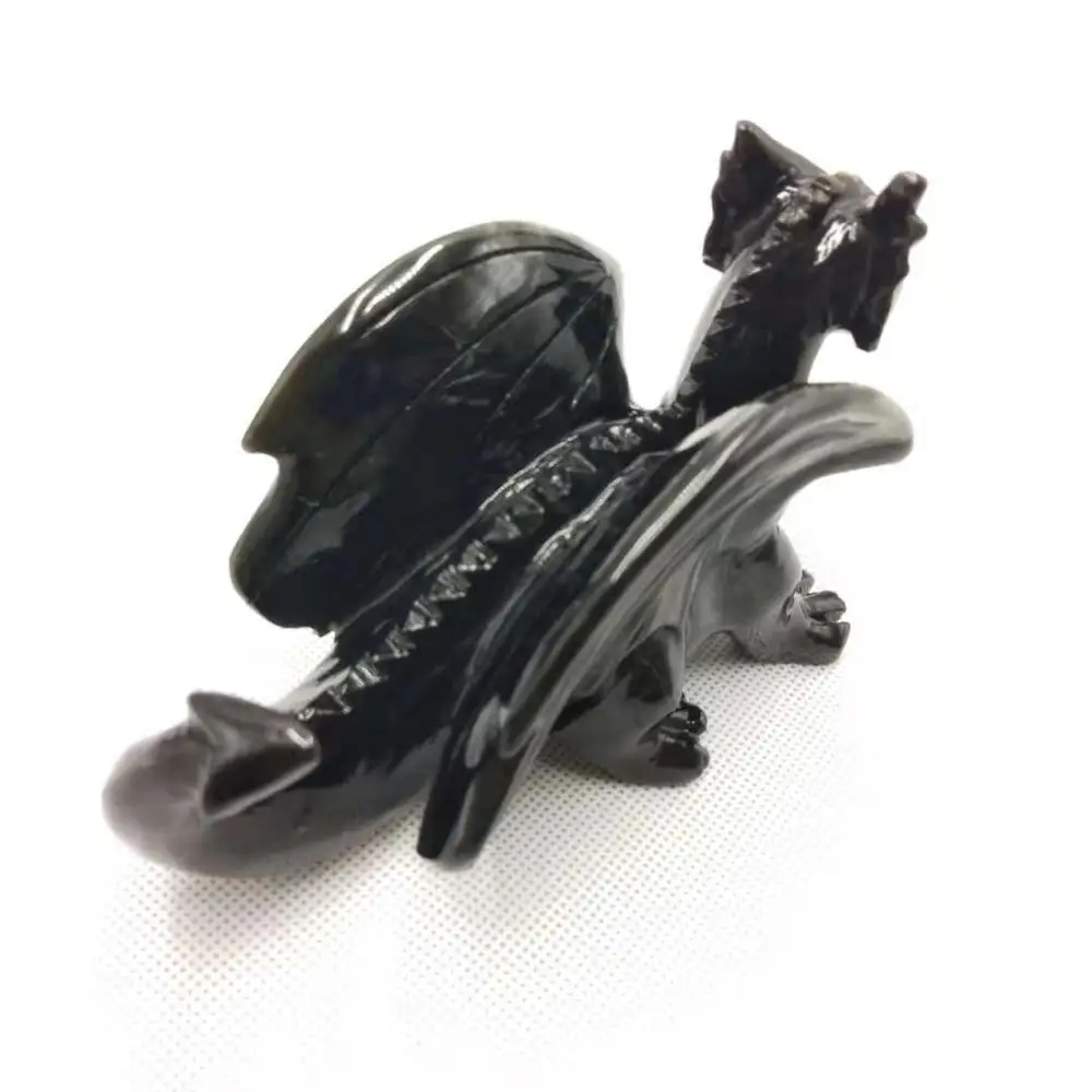 Natural Hand Carved Polished Obsidian Dragon For Decorate
