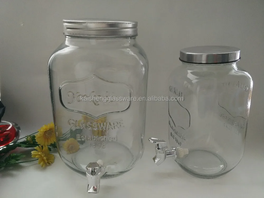 
large round clear fruit juice&wine dispenser glass jar with tap 