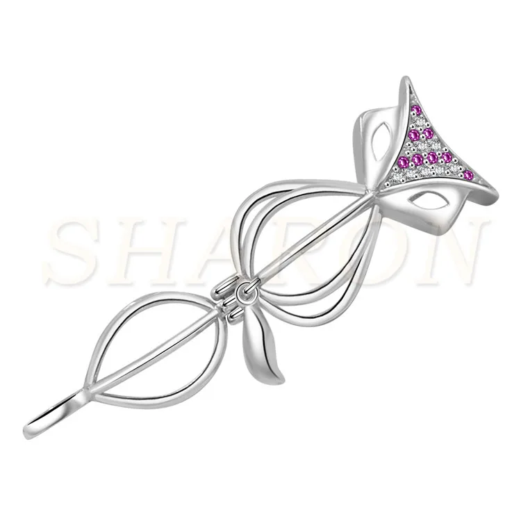 Romantic Charming Women Crystal Fox Pearl Sterling Silver Cage Pendant