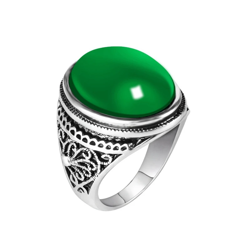 RW-115 Fashion Bohemia Style Big Agate Stone Retro Delicate Carving Anti-Silver Alloy Ring