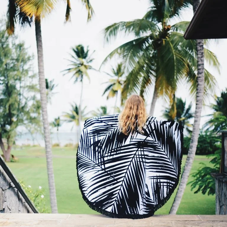 
personalized recycled round microfiber printed beach towel made from recycled fabric with tassel <span style=