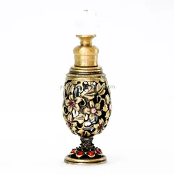 Manufacturer Vintage Arabic 8ml Metal Perfume Bottle Zinc Alloy Glass Electroplated Essential Oil Attar Bottle#5631