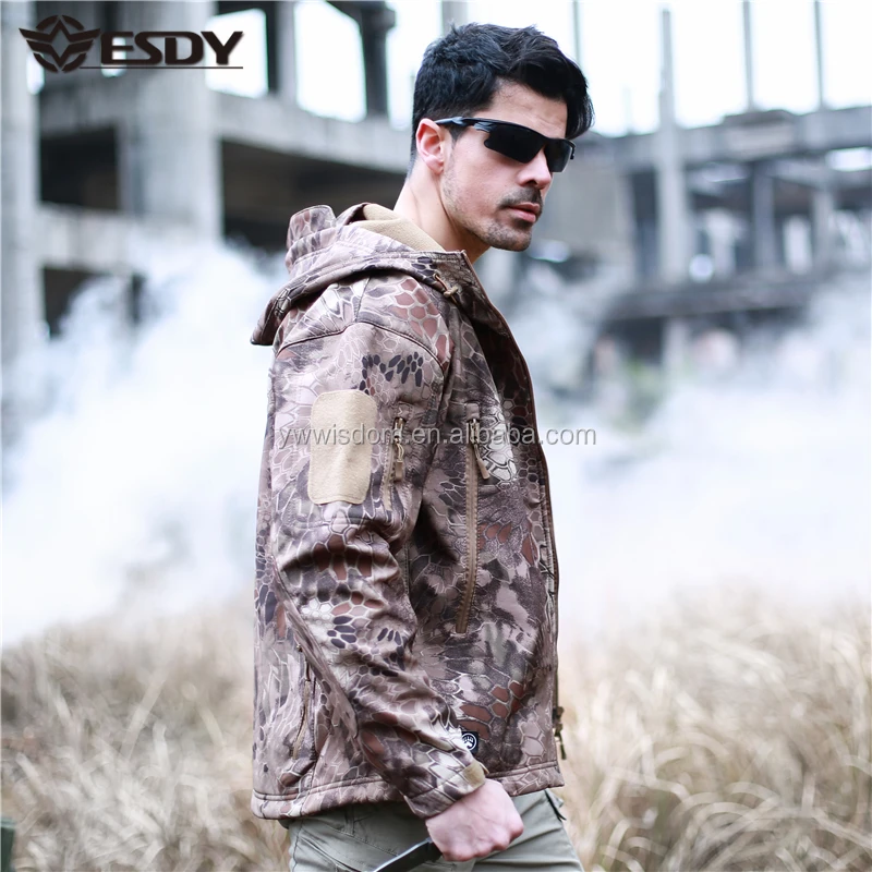 ESDY Outdoor Hoodie Sports Hiking Uniform Shark Skin Waterproof Soft Shell Tactical Jacket Hunting Clothes