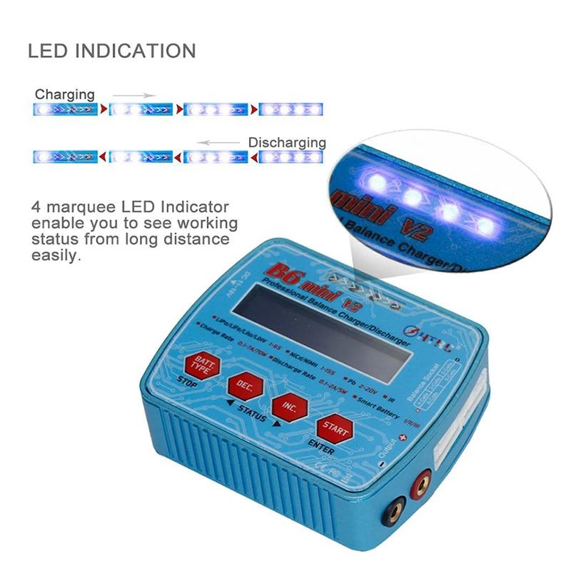 Цифровое балансирующее зарядное устройство B6 Mini V2 80 Вт 7A для Lipo Lihv LiIon LiFe NiCd NiMH аккумуляторов