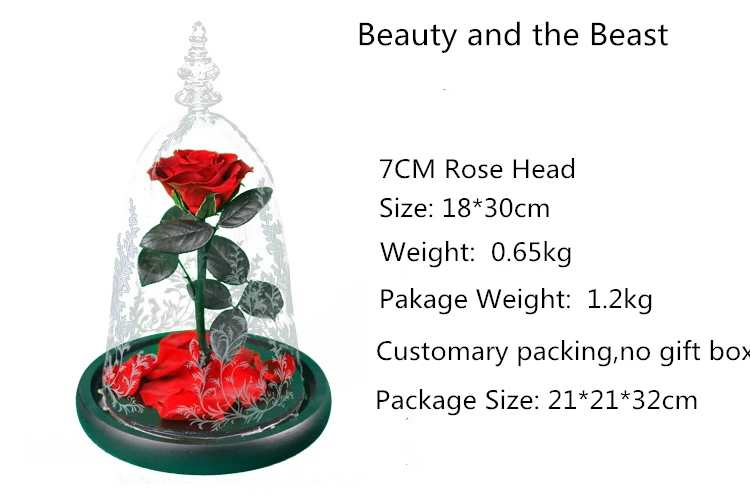 
2018 new style best gift with led light beauty and the beast preserved flower eternal rose in glass dome 