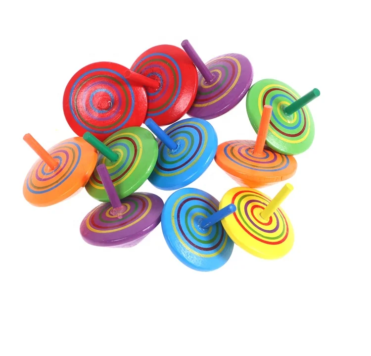 Fashionable Multi-color Rainbow Handmade Painted Wood Educational Toys Fingertip Gyroscope for Boys and Girls
