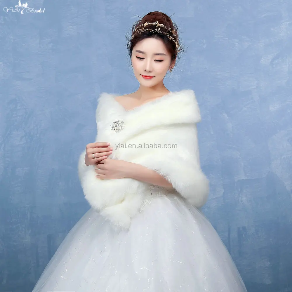 
LZP126 Simple Off Shoulder Elegant Waterproof Wedding Fur Bolero Women Off White Wedding Shawl 