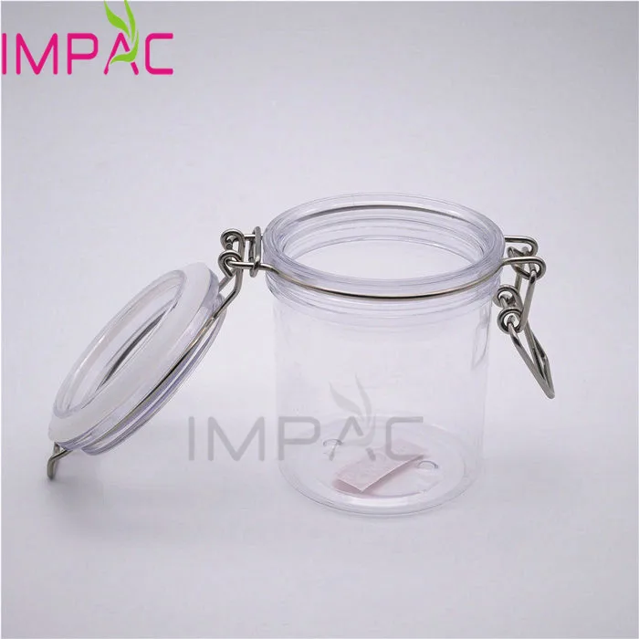 Empty clear airtight seal plastic jars with flip top for storage use