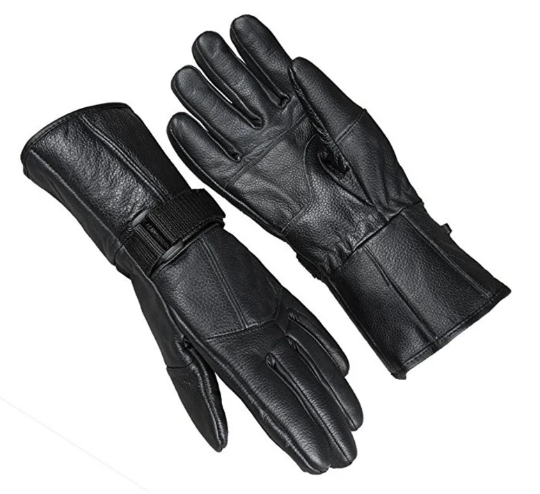Black Goatskin Leather Motorcycle Gloves