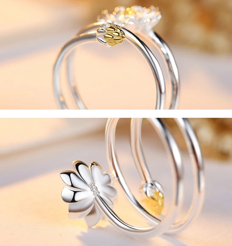 Alibaba Silver Plated Adjustable Size Rings Lotus Design Fashion Jewelry