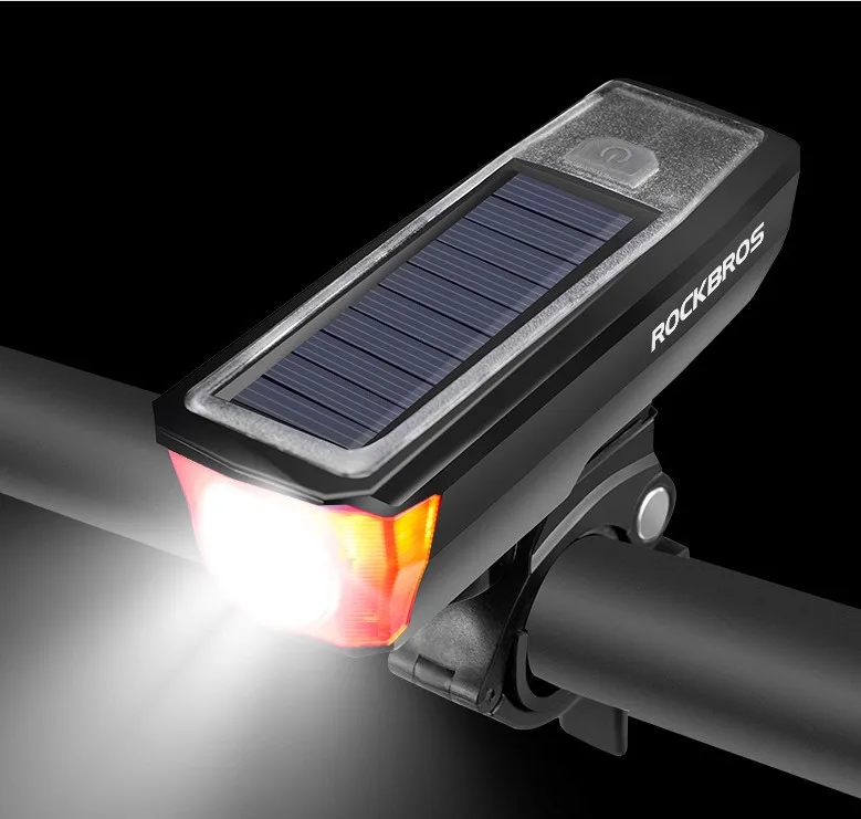 2-in-1 Bike Bicycle Horn + Headlight Front Light with Sensor Switch - Solar Power/USB Charging