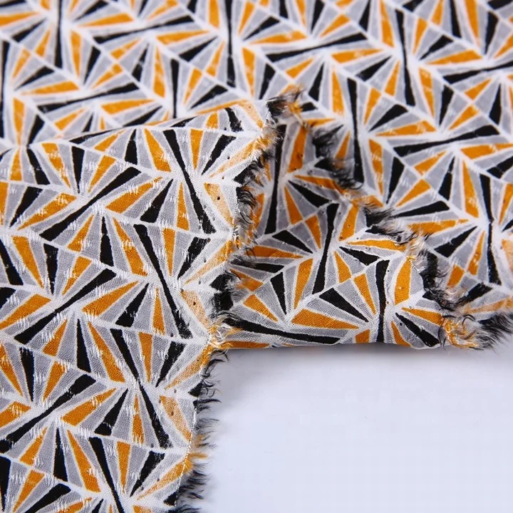 Fashional geometric shape print fabric rayon dotted  brocade woven jacquard  for dresses in jacquard fabric