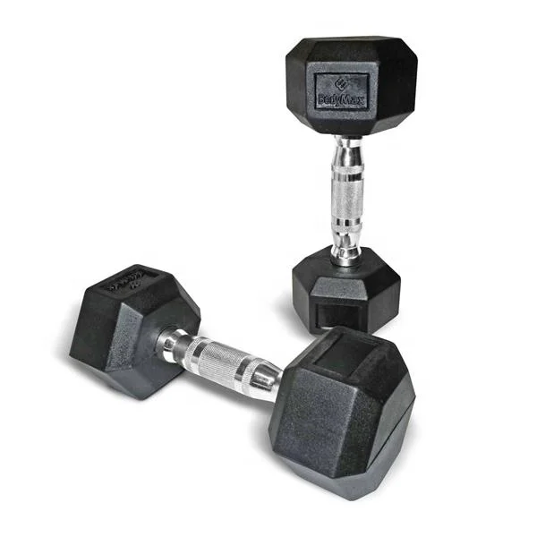 Body-Solid Rubber Encased rubber coated cast iron hex dumbbell set