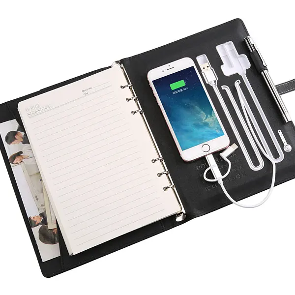 
planner diary notebook with power bank and usb flash drive 