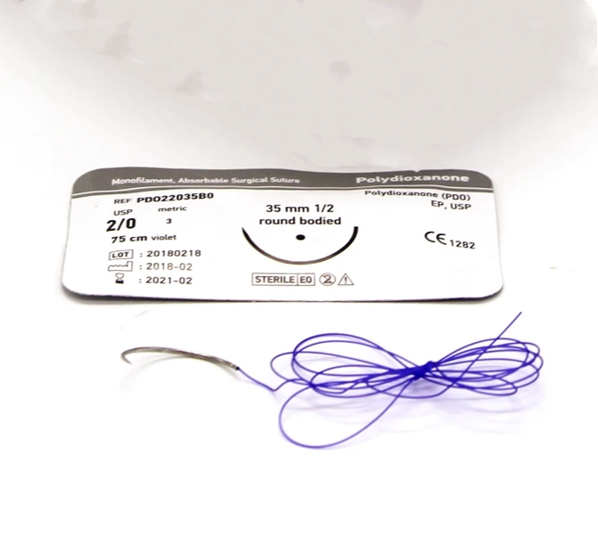 CE ISO  Supply Polydioxanone Surgical Suture Thread With Needle USP6/0 5/0 4/0 3/0 2/0 0# 1# 2#