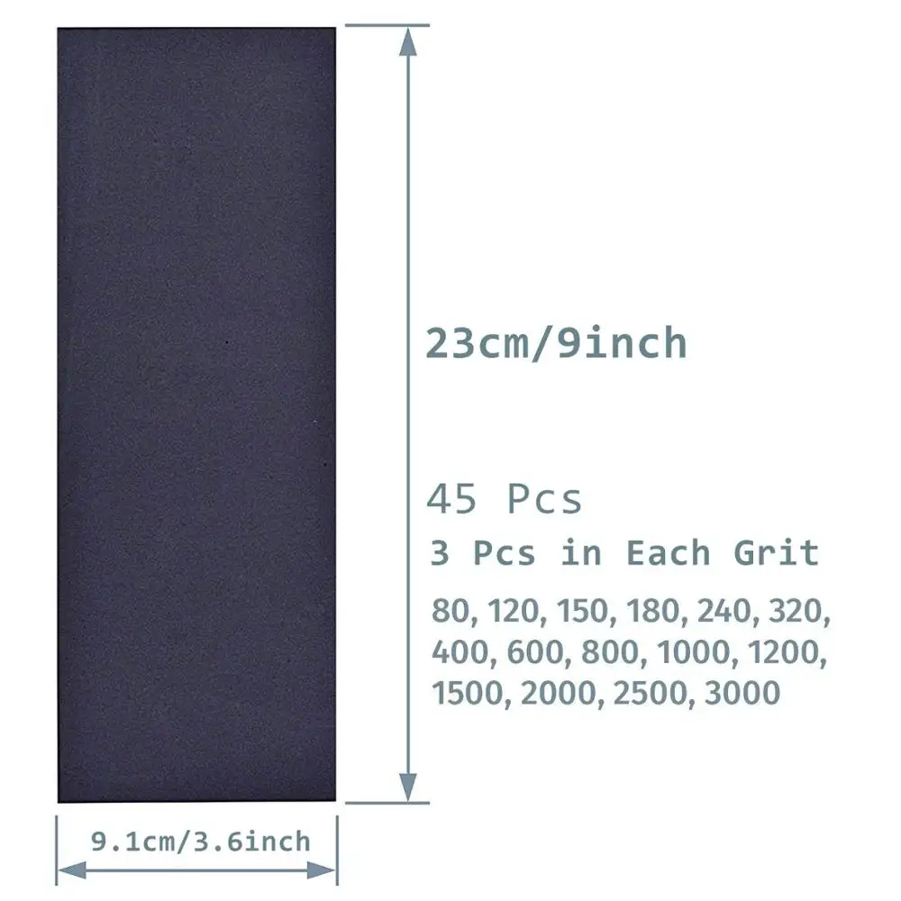 Profi Sandpaper Set 80 to 3000 Grit Wet and Dry Sand paper abrasive paper for Car Furniture Stone Varnish Metal  Glass
