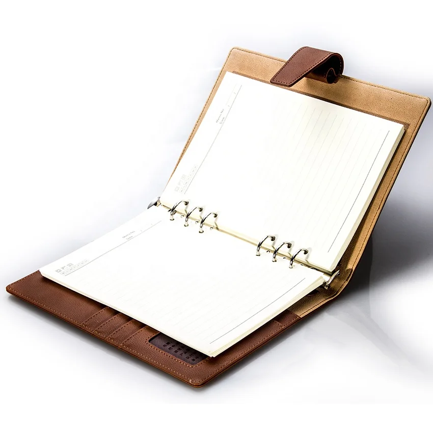 Custom print logo leather A4 A5 A3 notebook cover  6 ring binder file folder cover