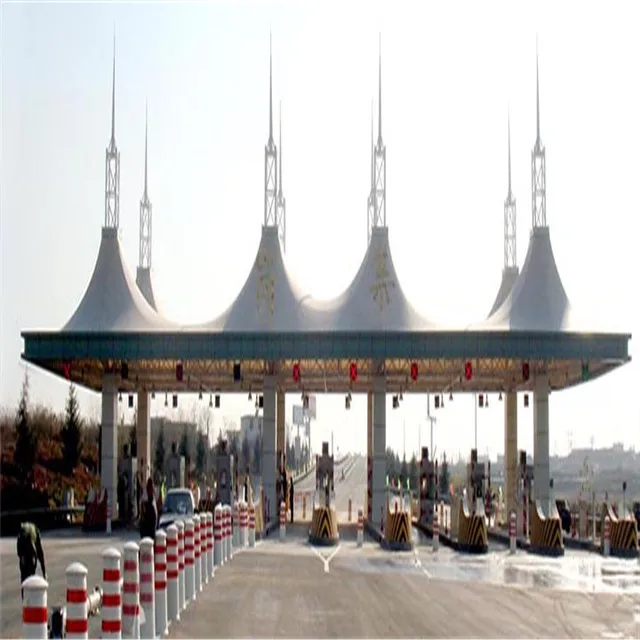 Modern Designed Tensile Fabric Structure Sunshade Carport Toll Station Membrane Structure Roof Top