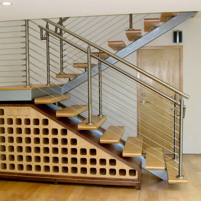 
Indoor U Shape Stainless Steel Balustrade Stair Steel Wood Staircase 
