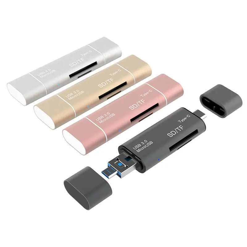  Мини-размер алюминиевого сплава 3 в 1 Type-C Micro USB OTG 0 Смарт кард-ридер Поддержка SD/TF карты для