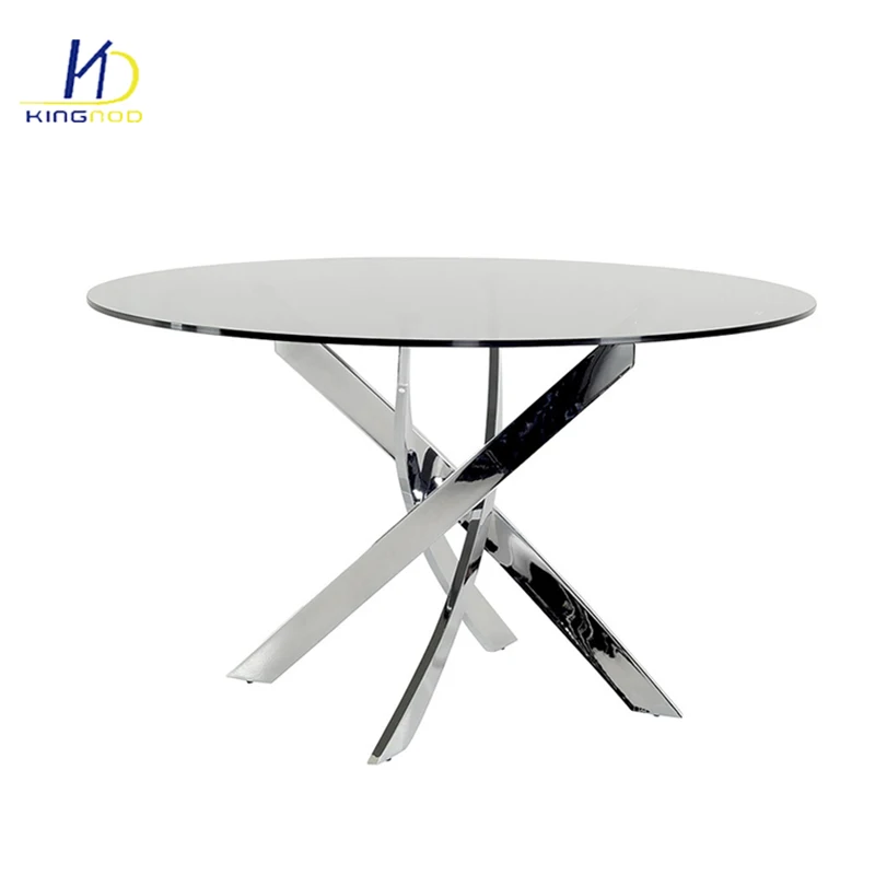 Factory Hot Sale Cheap Modern Glass Top Chromed Legs Dining Table Set